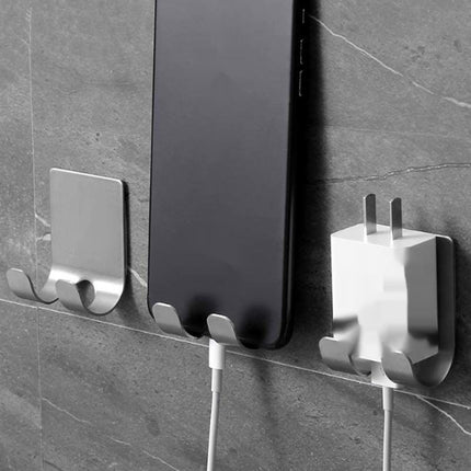 Direct Sales Seamless Stainless Steel Double Hook Double-side Paste Stainless Steel Shaver Holder Power Plug Hook Frame