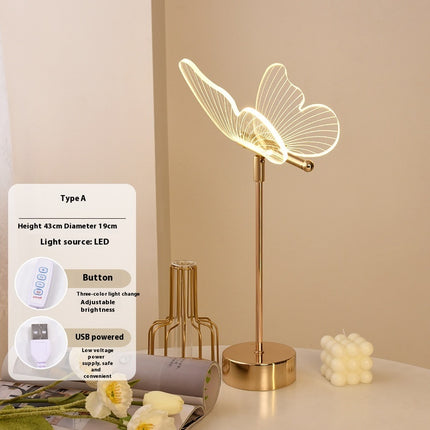 Butterfly Table Lamp – USB Rechargeable or Plug-In | 3-Colour Modern LED
