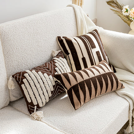 Moroccan Boho Cushion Cover | Embroidered Brown Beige