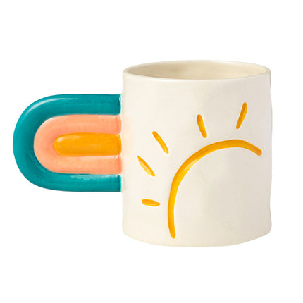 Rainbow Ceramic Mug | Square Colourful Coffee Cup