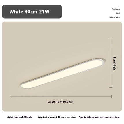 Long LED Ceiling Light – Modern Minimalist Linear Lamp (40cm, Black or White)
