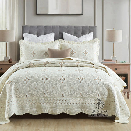 European Cotton Embroidered Bedspread | King Size Quilted Cover