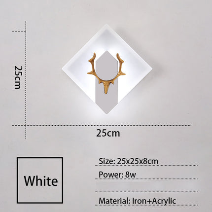 Acrylic Antlers LED Wall Light – Circle or Square Modern Decorative Lamp