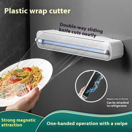 Magnetic Cling Film Cutter 📦 – Wall-Mounted, Grey/White or Wood/White + 100m Roll