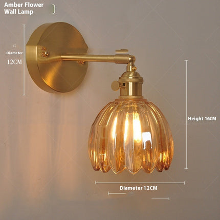 Retro Copper Glass Flower Wall Light – Single Head | Multiple Colours