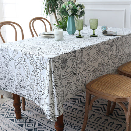 Leaf Print Tablecloth Navy or White | Modern Dining Table Cover