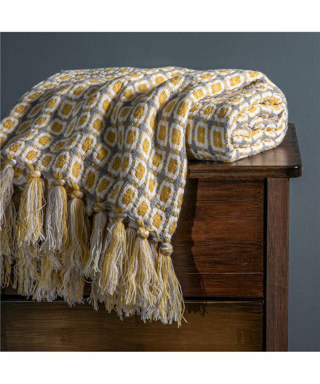 Knitted Geometric Blanket – Tassel Fringe Throw 130×160cm | Ikeame