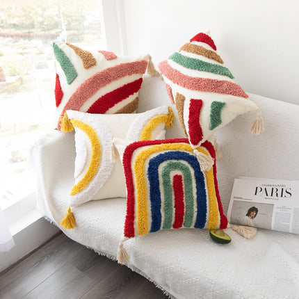 Handwoven Tufted Cushion Cover | Colourful Modern Pillow 45x45