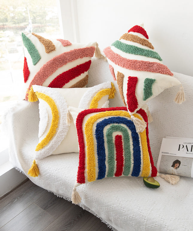 Handwoven Tufted Cushion Cover | Colourful Modern Pillow 45x45