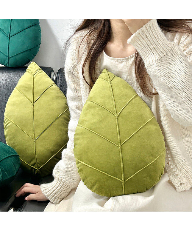 Leaf-Shaped Cushion in Dark & Grass Green – Soft Decorative Pillow