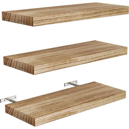 Floating Paulownia Wood Wall Shelves – Set of 3 (40 × 15 cm)