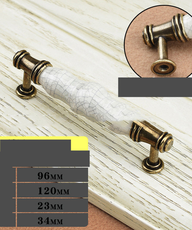Cracked Effect Ceramic Handle – White & Gold | 6 Sizes, Zinc Alloy