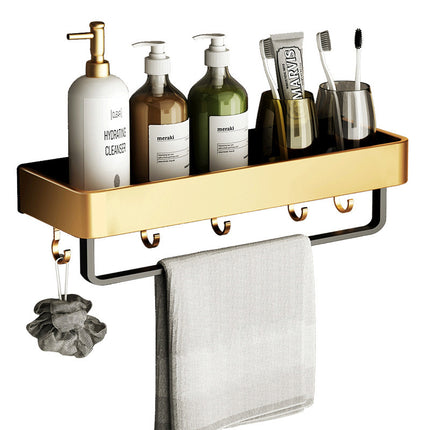 Bathroom Towel Storage Rack – Aluminium Shelf with Hooks | Ikeame
