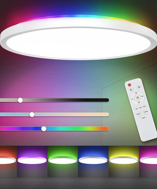 Modern Ceiling Light with Remote Control – 24W Round LED (29cm, White or Black Frame, 4 Styles)