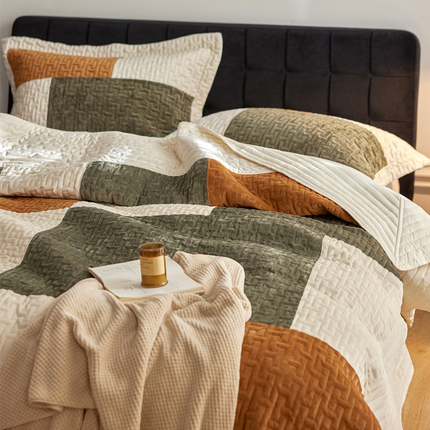 Crystal Velvet Bedspread | Colour Block Luxury Coverlet