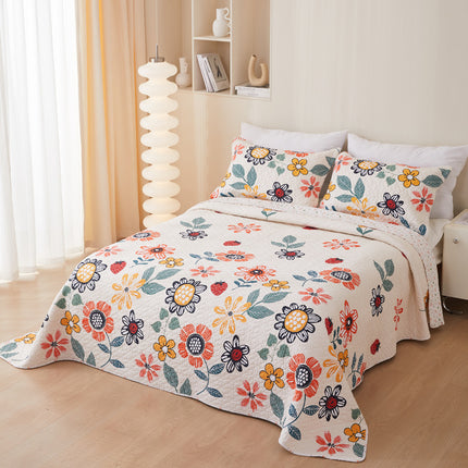 Cotton Quilted Bedspread | Reversible Floral Coverlet