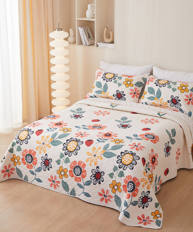 Cotton Quilted Bedspread | Reversible Floral Coverlet