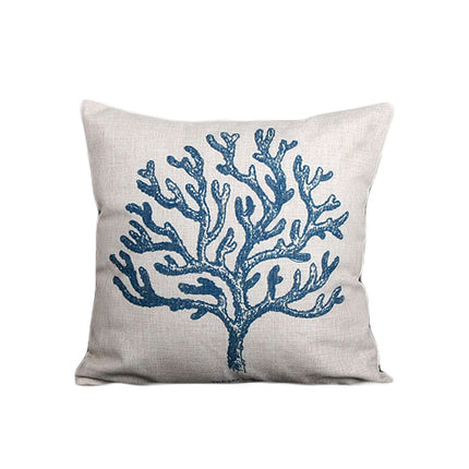 Mediterranean Ocean-Inspired Blue Cotton Cushion – Shell, Starfish, or Coral Design 🐚🌊