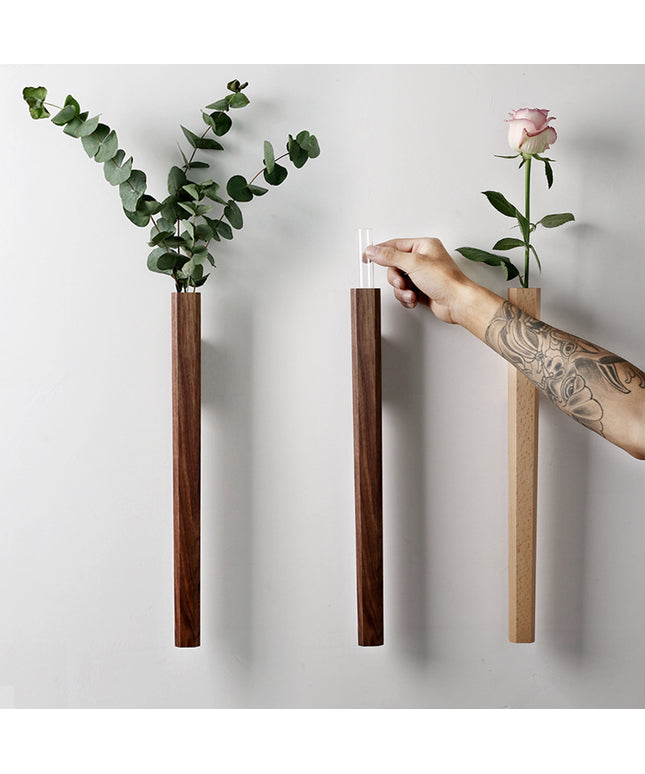 Japanese Wall Hanging Vase – Wooden Hydroponic Flower Display