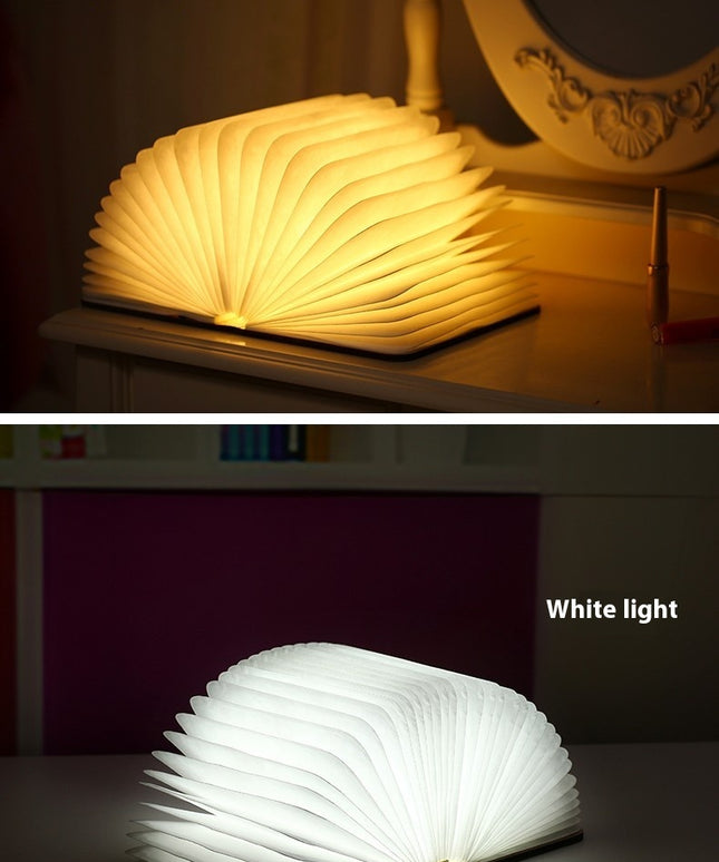 Tricolour LED Open Book Lamp – Wooden Style Cover | 5 Sizes