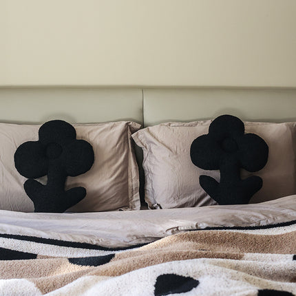 Plush Black Teddy Flower Pillow – Soft Decorative Cushion