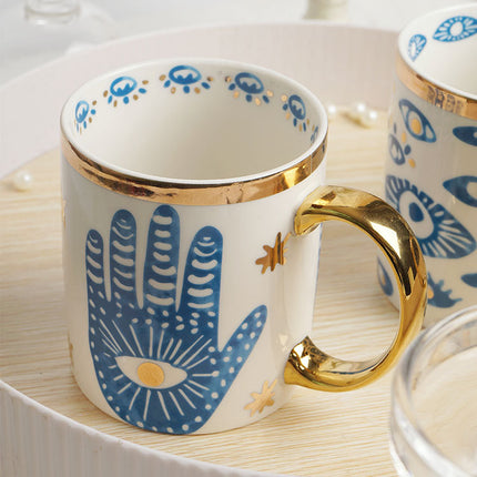 Eye Print Ceramic Mug & Plate Set | Gold Detail Decorative Tableware