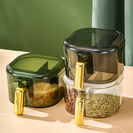 4-Compartment Spice Jar 🧂 – With Lid & Spoons, Multiple Colours