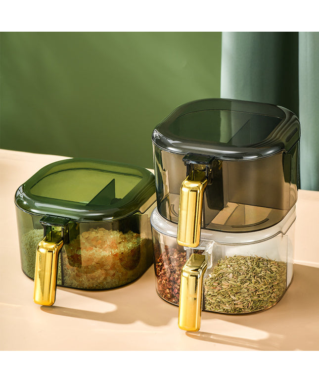 4-Compartment Spice Jar 🧂 – With Lid & Spoons, Multiple Colours
