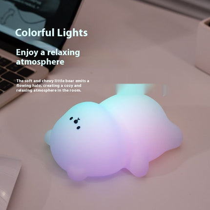 Soft Silicone Bear Night Light – USB Rechargeable Mood Lamp (Warm & RGB Colours)