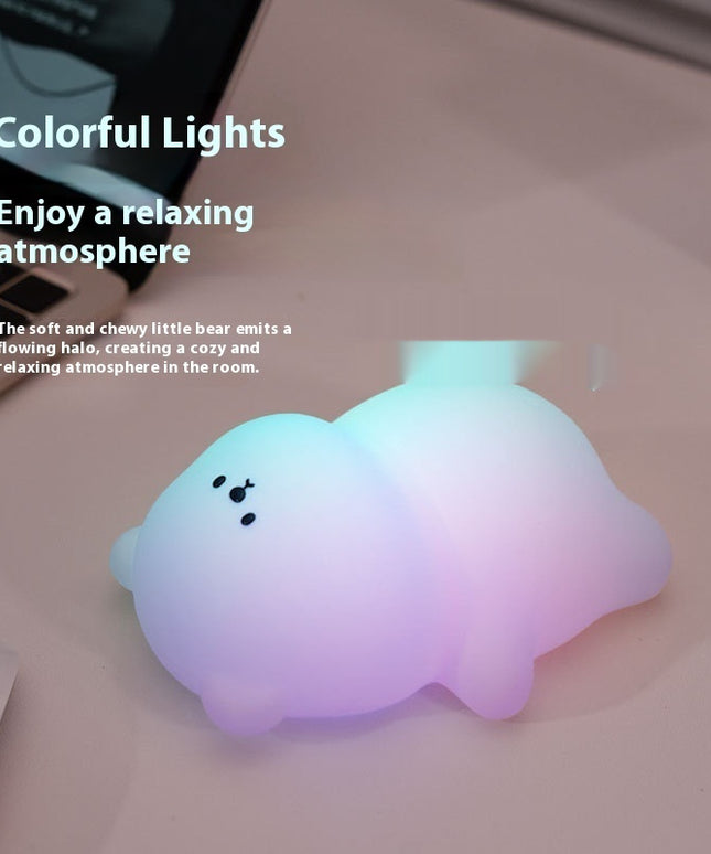 Soft Silicone Bear Night Light – USB Rechargeable Mood Lamp (Warm & RGB Colours)