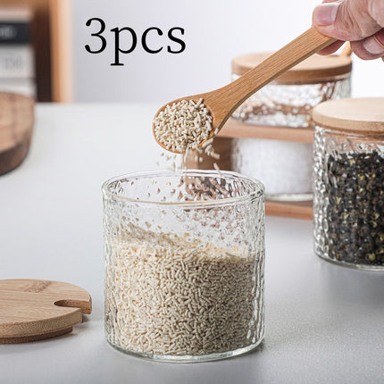 Japanese Glass Seasoning Jar Set | Bamboo Spice Container Set