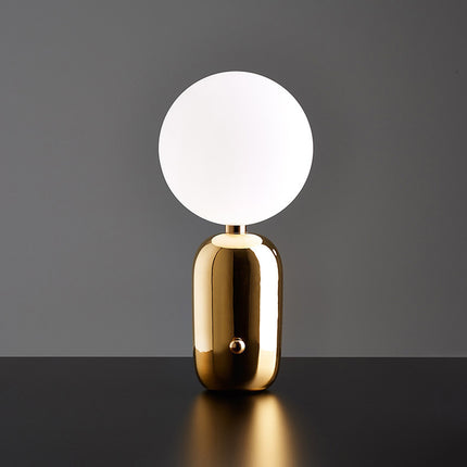 Post-Modern Nordic Table Lamp – Sphere Light with Gold Base (Warm Light, Multiple Sizes)