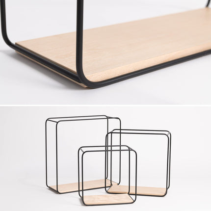 Cuboid Wall Shelves - No Drill Iron Wood Storage Set