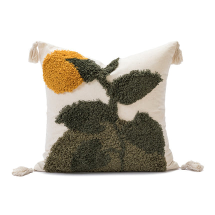 Embroidered Leaf Cushion Covers with Tassels