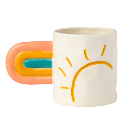 Rainbow Ceramic Mug | Square Colourful Coffee Cup