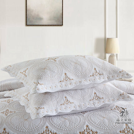 European Cotton Embroidered Bedspread | King Size Quilted Cover