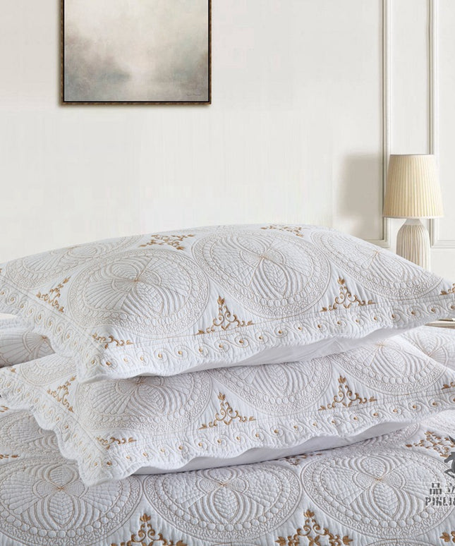 European Cotton Embroidered Bedspread | King Size Quilted Cover