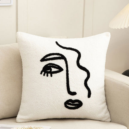 Abstract Face Cushion Cover | Embroidered Plush Sofa Cushion