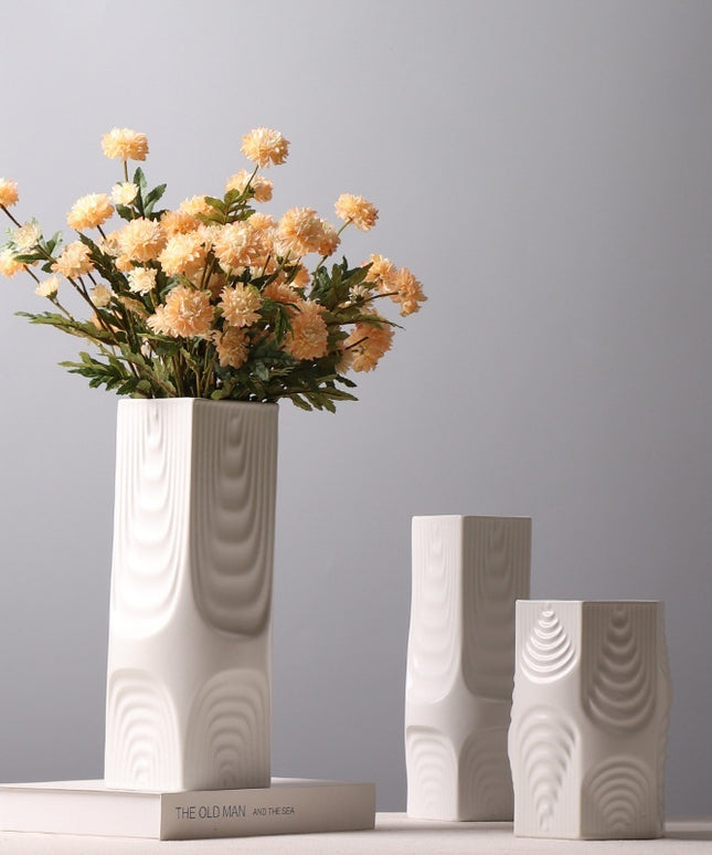 Nordic Geometric Ceramic Vase – Square & Hexagon Minimalist Design