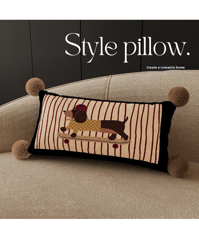 🐶 Skateboard Puppy Cushion Cover – With Fun Bobble Tassels | Multiple Sizes