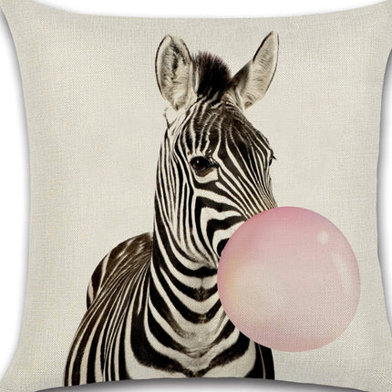 Animals Blowing Pink Bubbles Cushion Covers – 6 Quirky Linen Designs