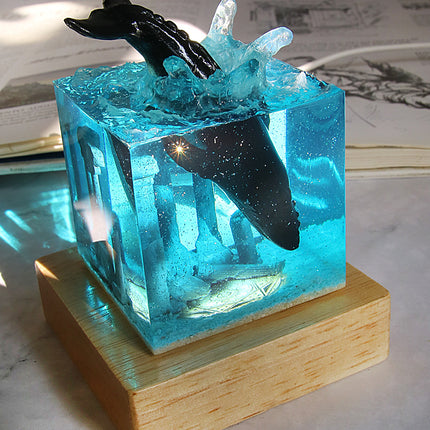 Ocean Whale USB Night Lamp – Handmade Resin Decorative Light | Ikeame