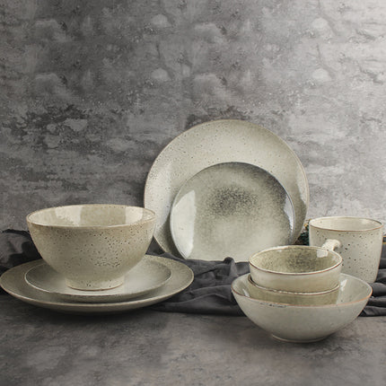 Retro Ceramic Tableware Set | Kiln Glaze Plates & Bowls
