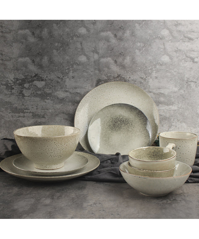 Retro Ceramic Tableware Set | Kiln Glaze Plates & Bowls