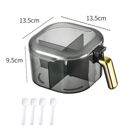4-Compartment Spice Jar 🧂 – With Lid & Spoons, Multiple Colours
