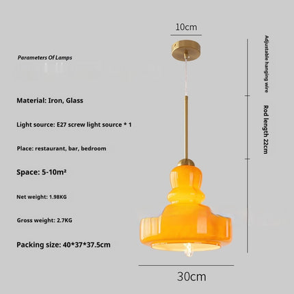 Colourful French-Style Gourd Droplight – Copper or Wrought Iron Fixture