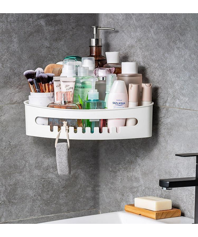 No-Drill Wall Hanging Bathroom Shelf with Double Hook