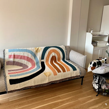Modern Minimalist Rainbow Blanket – Geometric Cotton Blend Throw | Ikeame