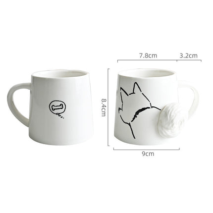3D Animal Tail Mug (Dog/Cat/Rabbit) | Cartoon Ceramic Coffee Cup