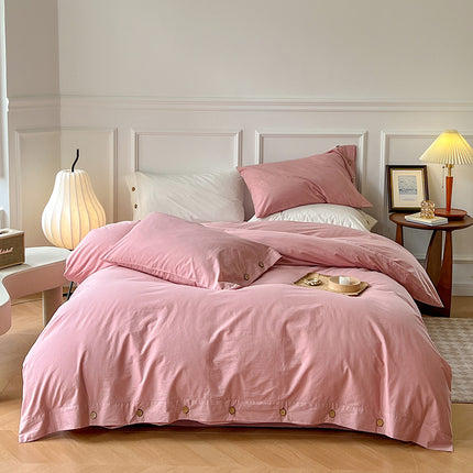 Washed Cotton Bedding Set | Button Duvet Cover 4 Piece